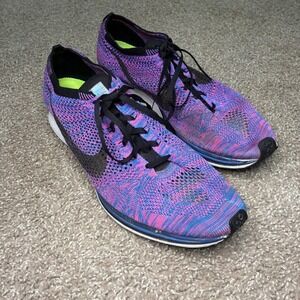 Nike Flyknit Racer Running Shoes Men 15 Pink Blue Sneakers Breathable 526628-400